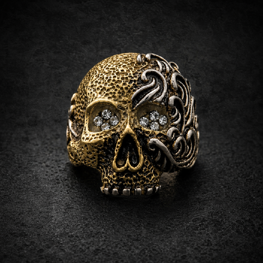 Gold-Tone ”Rock 'N Roll Fantasy" Solid Back Steel Ring - 316L stainless steel unisex jewelry (R0370)