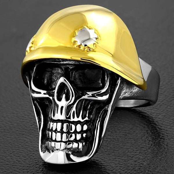 gold helmet soldier skull ring