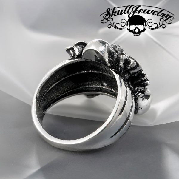 gothic black skull and roses wedding ring