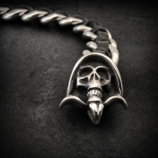 Grim Reaper - Leather & Steel Bracelet (#ba050)
