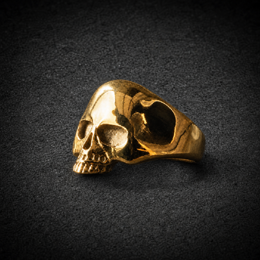 HEART OF GOLD — Gold-Tone Old School Skull Ring - 316L stainless steel unisex jewelry (R0345_SIZE11)