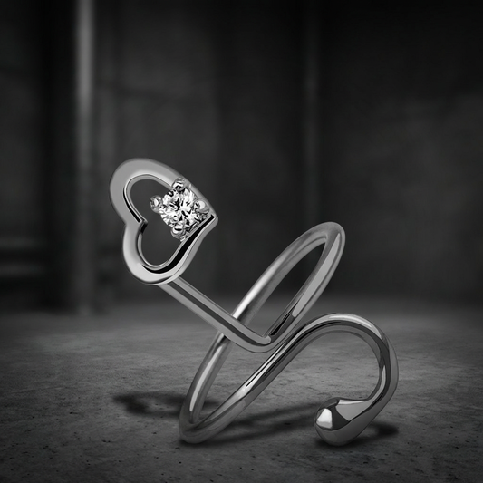 Whisper Heart Band, 316L stainless steel ring with subtle heart design and glinting gemstone