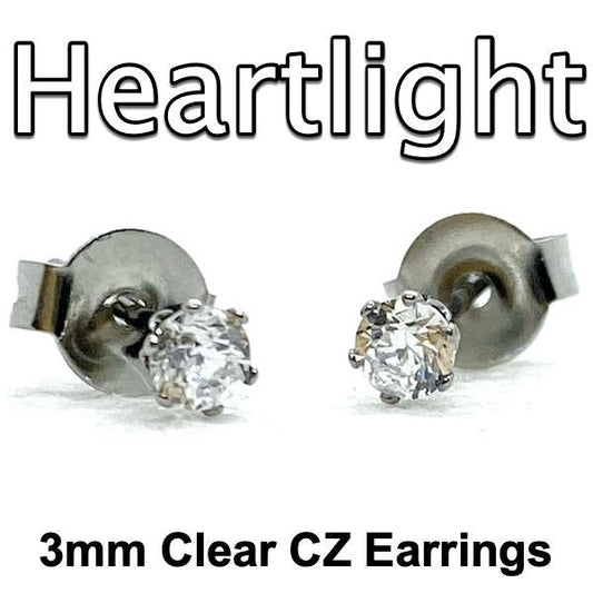 'Heartlight' 3mm Clear CZ Earrings (e053)