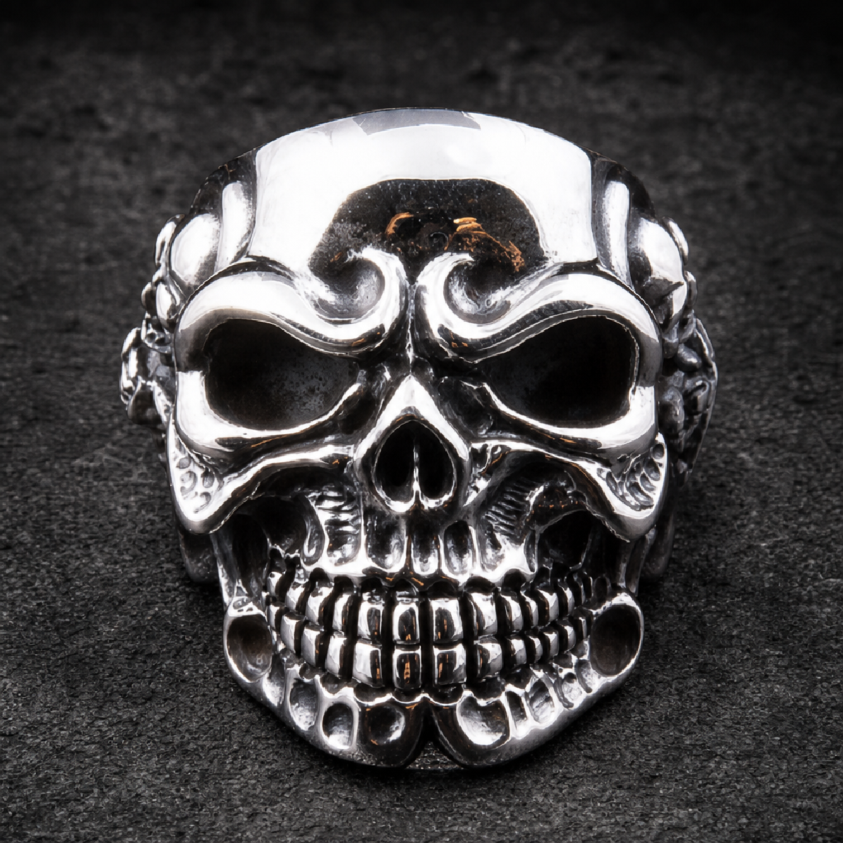 Heavy Biker Skull Ring With Side Skeletons - 316L stainless steel unisex jewelry (010SJ07)