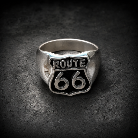 Historic 'Get Your Kicks' on Route 66 Ring - 316L stainless steel unisex jewelry (R0699)