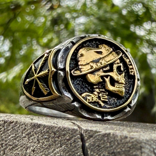 Outlaw Hobo Coin Skull Ring (#524Twotone)