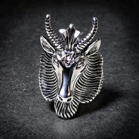 Horned Fury - Goat Head with Horns Biker Ring - 316L stainless steel unisex jewelry (R0490)