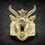 Horned Fury (Gold)  Goat Head With Horns Biker Ring (#R0489)