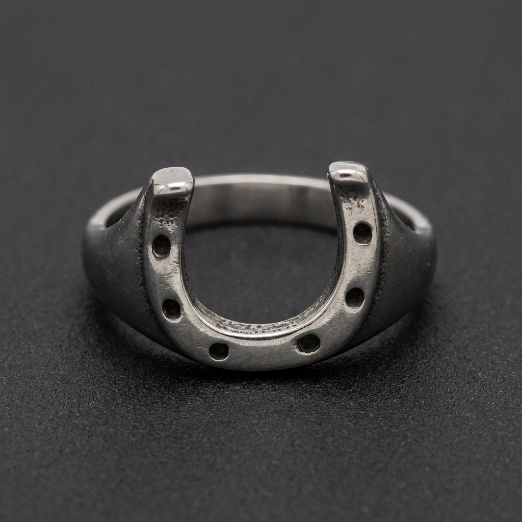 Iron Luck Signet Ring in 316L stainless steel, a classic signet ring with a horseshoe emblem symbolizing strength and fortune.