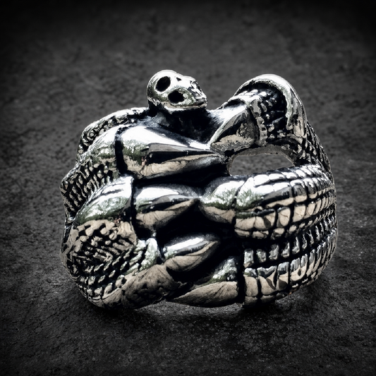 I'M FREE- Dragon Claw Holding a Skull Stainless Steel Ring - 316L stainless steel unisex jewelry (R0479)