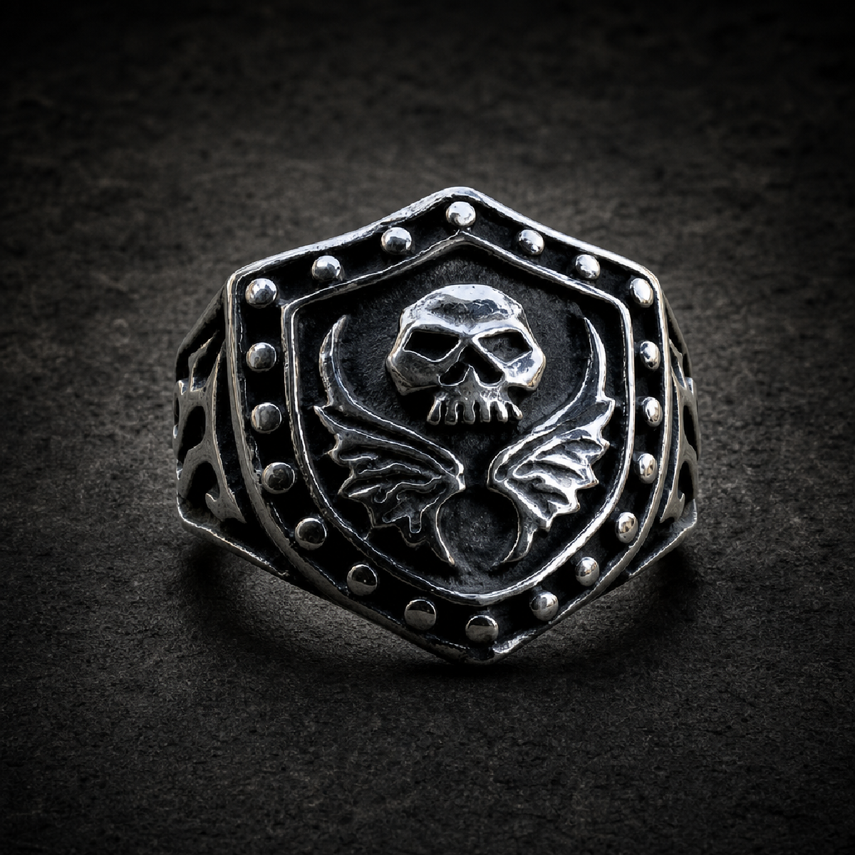 I'm Your Shield - Skull and Wings Stainless Steel Ring - 316L stainless steel unisex jewelry (R0688)