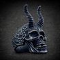 I Worship Chaos - Big Skull Ring w/ Horns (#R0798)