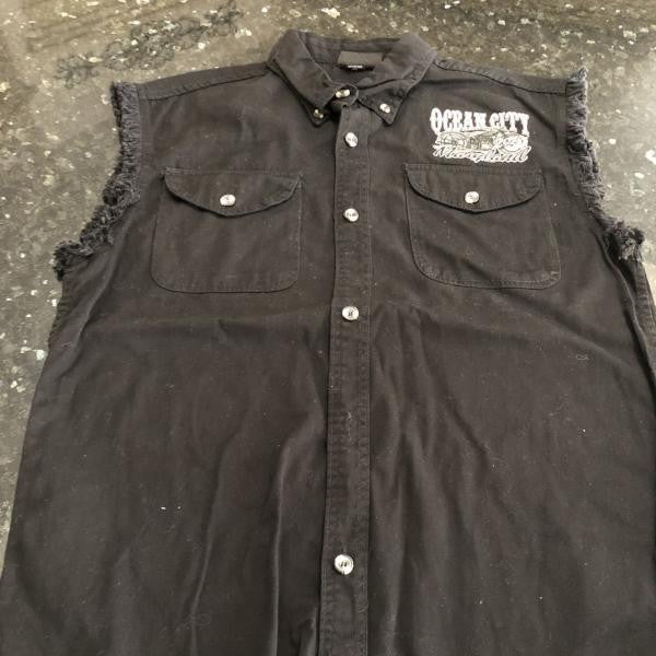 Black Sleeveless Denim Shirt - Large