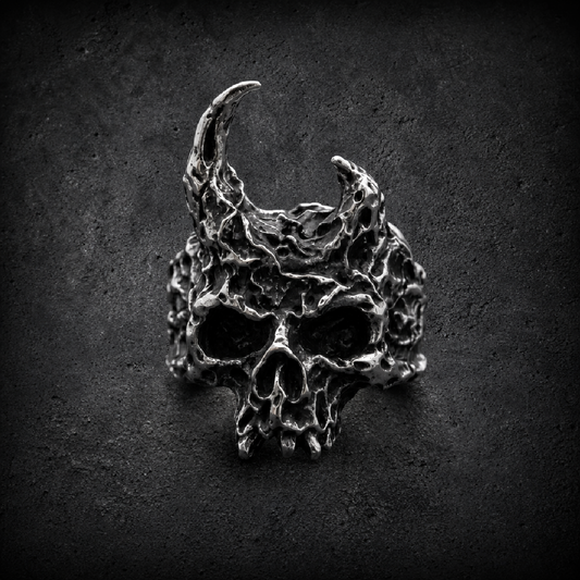 Infernal Horns - Skull ring - 316L stainless steel unisex jewelry (R0311)