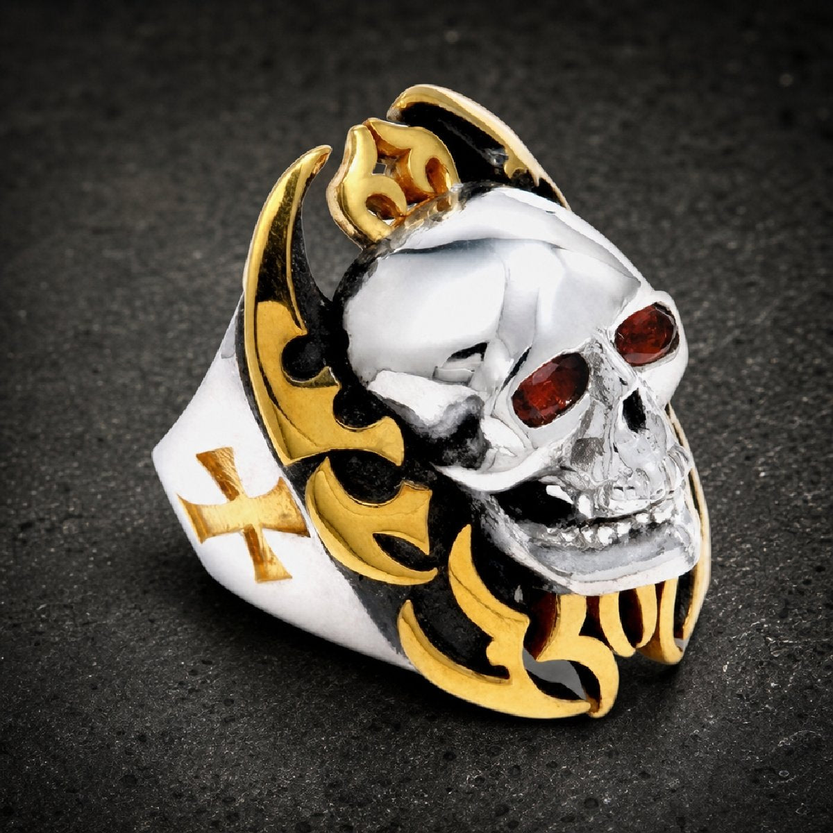 Inferno Skull — Skull Ring - 316L stainless steel unisex jewelry, inferno skull ring red eyes, 316l stainless steel skull…