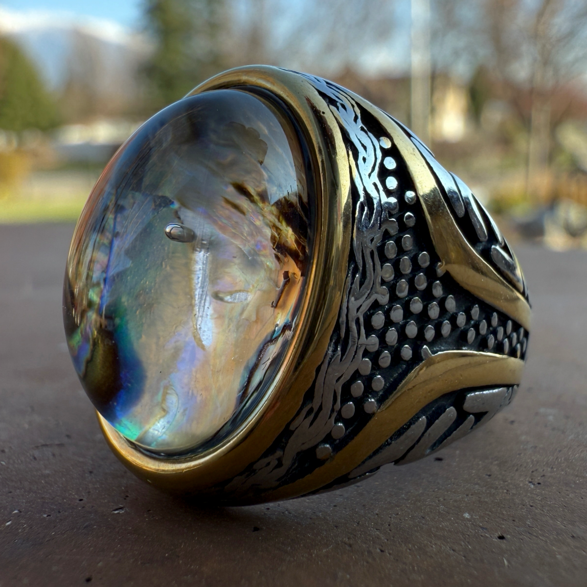iridescent stone ring
