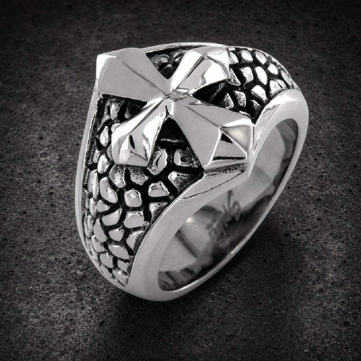 Ironclad Creed — Cross Ring - 316L stainless steel unisex jewelry, 316l stainless steel cross ring, faceted geometric cros…