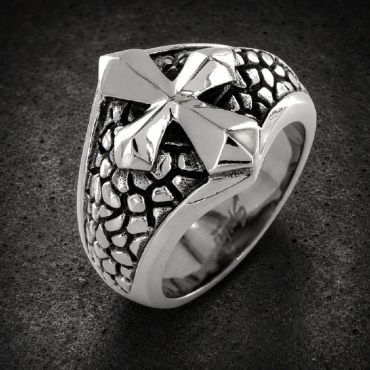 Ironclad Creed — Cross Ring - 316L stainless steel unisex jewelry, 316l stainless steel cross ring, faceted geometric cros…