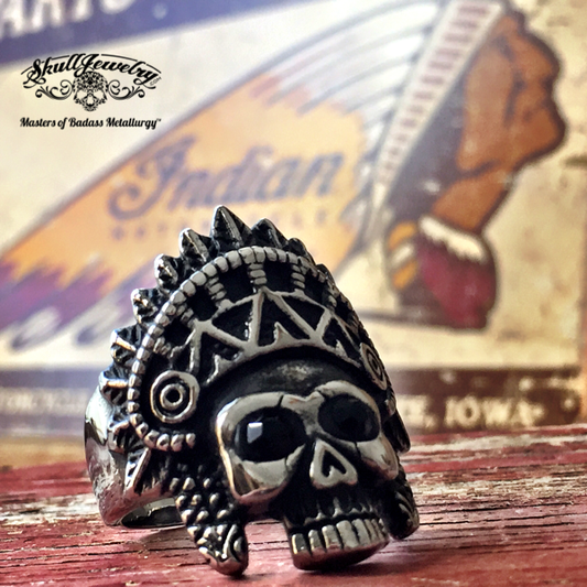 Apache Death Skull Ring with fancy Headdress