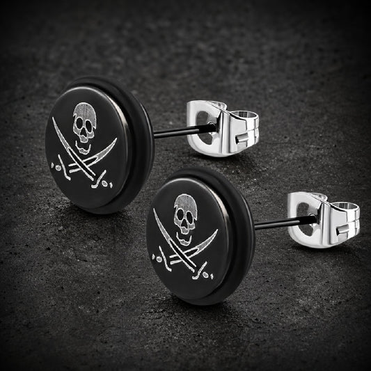 Jolly Roger Black Skull Earrings (#c585)