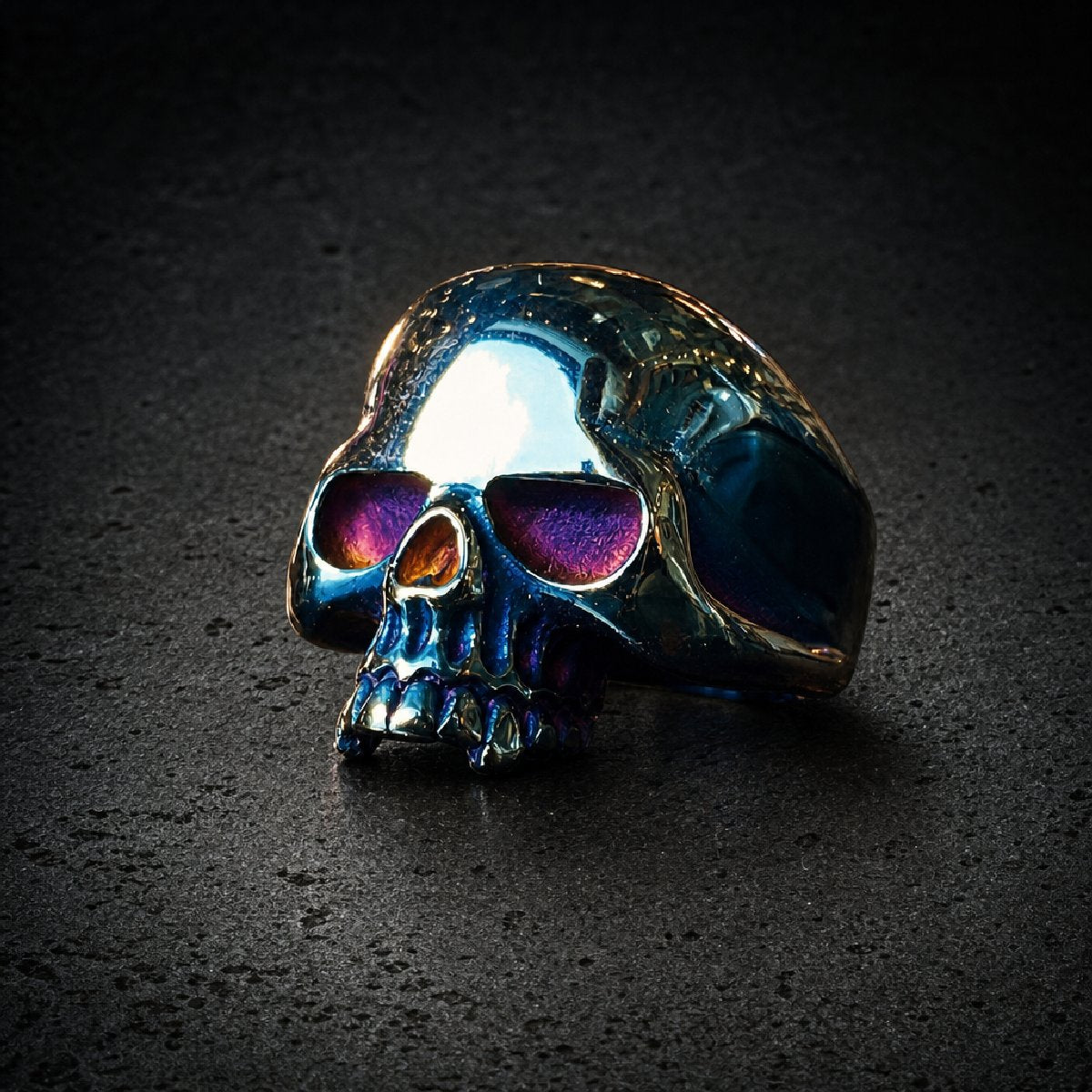 Keith Richards Inspired 'OLD SCHOOL' Blue-Tone Skull Ring - 316L stainless steel unisex jewelry, blue ion plated skull rin…