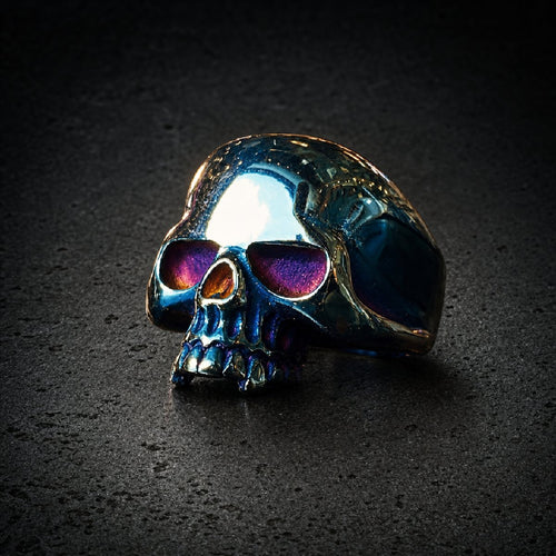 Keith Richards Inspired 'OLD SCHOOL' Blue-Tone Skull Ring - 316L stainless steel unisex jewelry, blue ion plated skull rin…