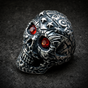 Knockin on Heaven's Door - Big, Bold & Heavy Skull Ring Red Gem Stone Eyes (#R0815)