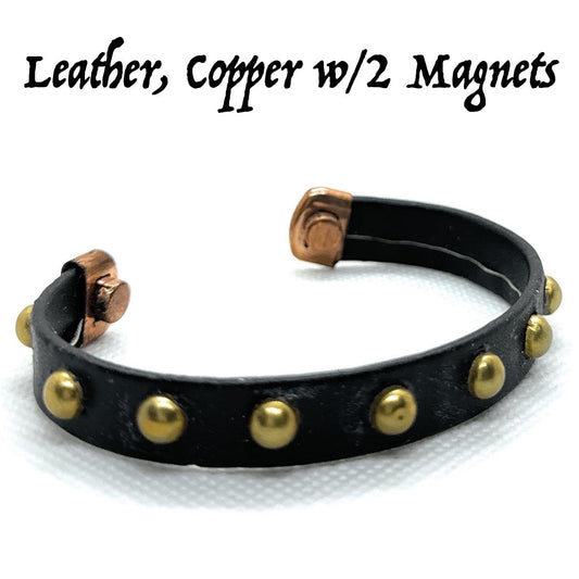 Leather  & Copper bracelet with 2 magnets