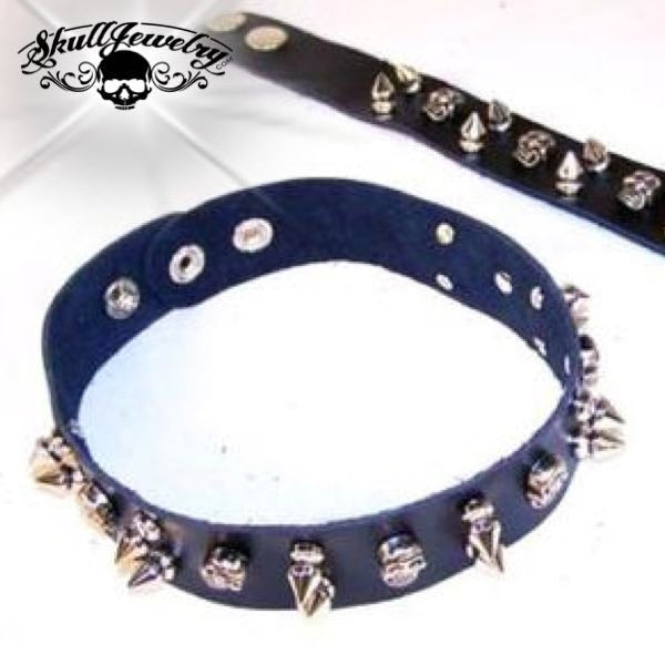 leather skull choker chain