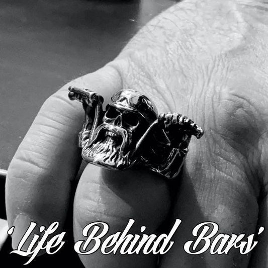 life behind bars skull biker bearded ring