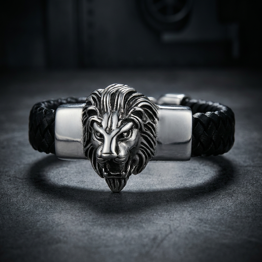 Nobel Lion Bracelet made from 316L surgical-grade stainless steel featuring a detailed silver lion motif