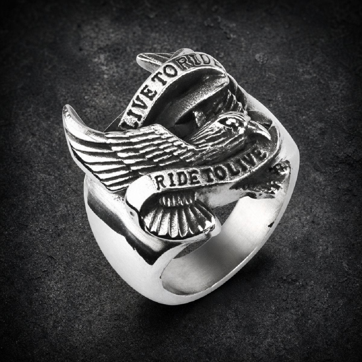 Live to Ride, Ride to Live Stainless Steel Ring With Eagle (LIVEFREE)