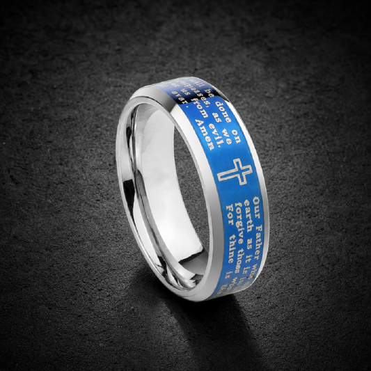 Lord's Prayer Beveled Edge Band (Rose Gold, Black or Blue) - ring 316L stainless steel unisex jewelry (R0654)