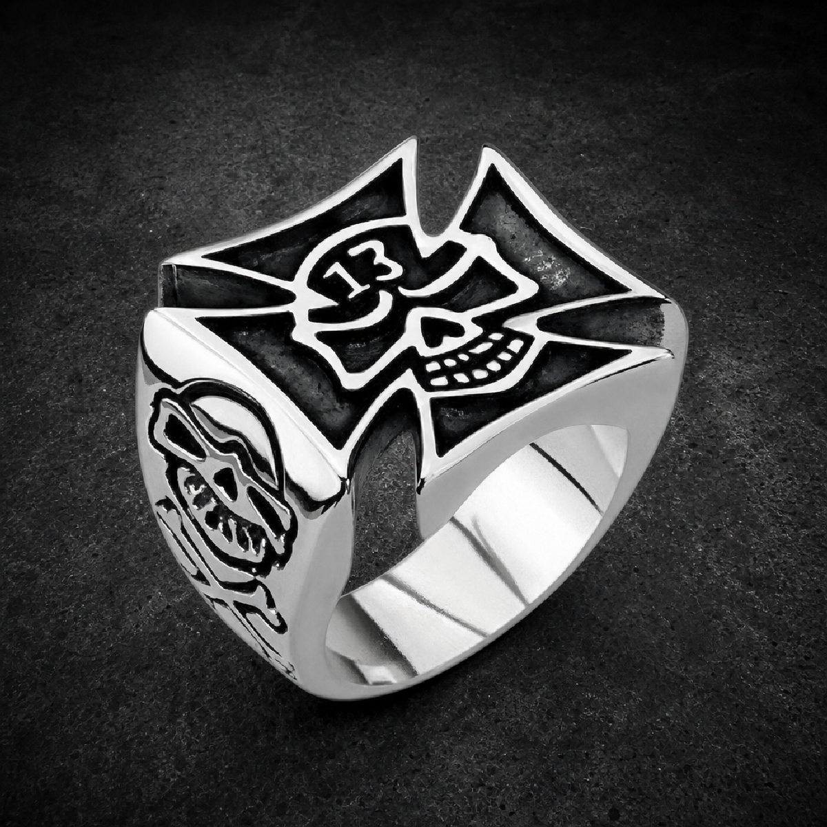 Lucky 13 - Big & Bold Skull Celtic Cross Ring - 316L stainless steel unisex jewelry (R0321)