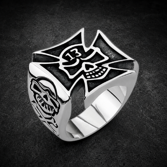 Lucky 13 - Big & Bold Skull Celtic Cross Ring - 316L stainless steel unisex jewelry (R0321)
