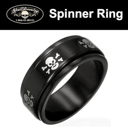 'Black Steel' Skulls Spinner Ring