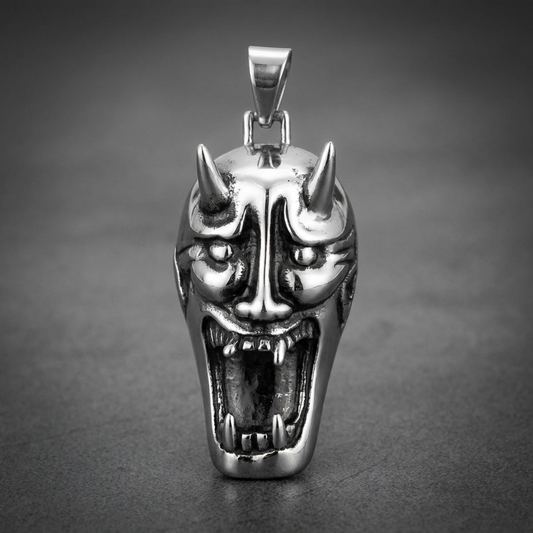 marbled devil mask pendant 316l stainless steel horned face
