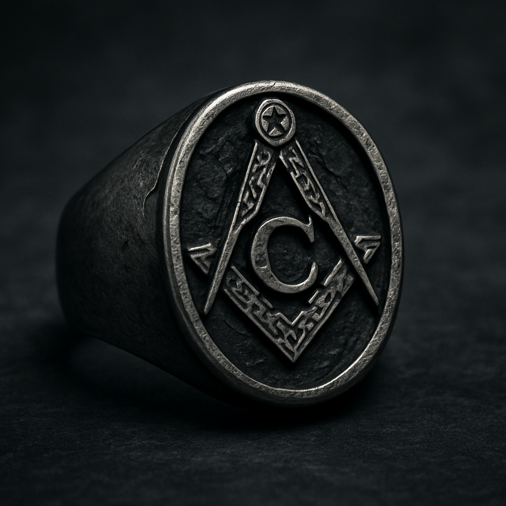 Dark Masonic Brotherhood Ring (#R0056) - alternate view
