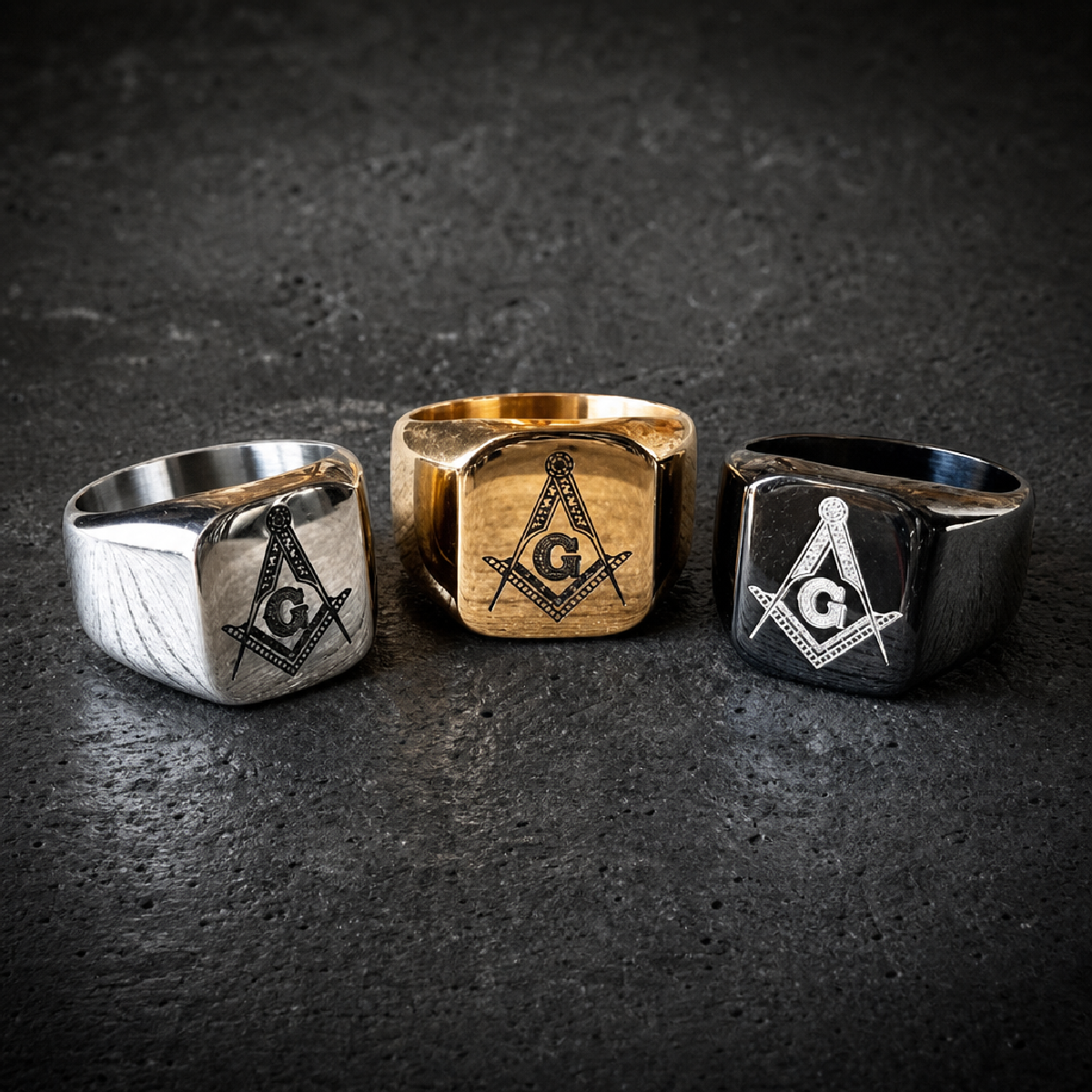 Masonic Ring - Stainless, Gold or Black Color - 316L stainless steel unisex jewelry (R0801)