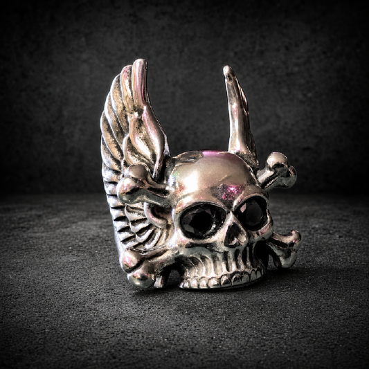 Memento Mori Winged Skull Ring – A Bold Reminder of Mortality & Legacy - 316L stainless steel unisex jewelry (R0754_SIZE07)