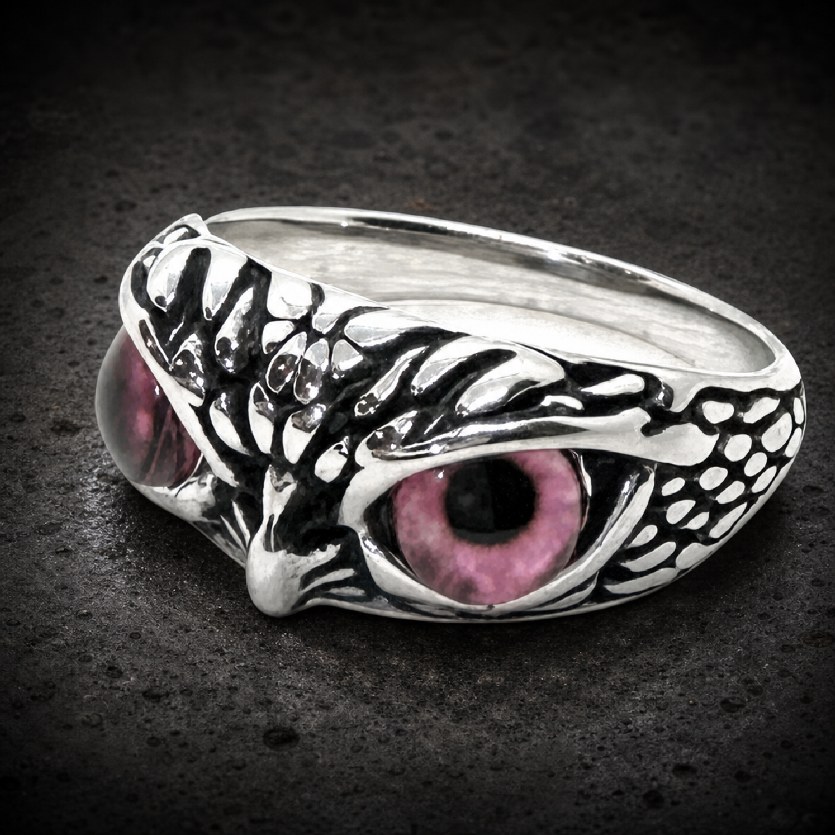 Mystical Pink Owl's Gaze Ring - 316L stainless steel unisex jewelry (R0684)