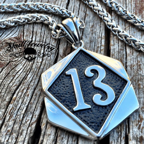 #13 Pendant with 24" Big, Bold & Heavy Stainless Steel Chain