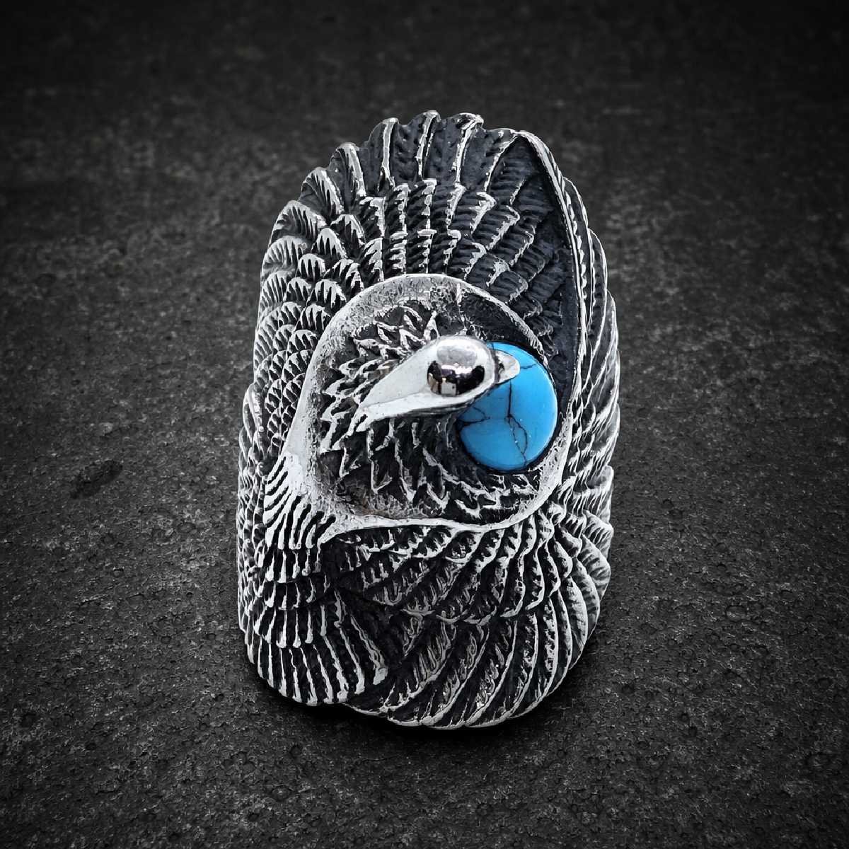 Native American Dove ring w/Turquoise Ring - 316L stainless steel unisex jewelry (R0781)
