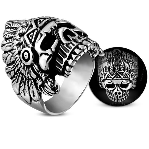 native american indian chief skull ring