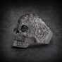 Noir Cráneo Luxe - Black Skull Ring w/ Vintage Floral Design (#R0647)
