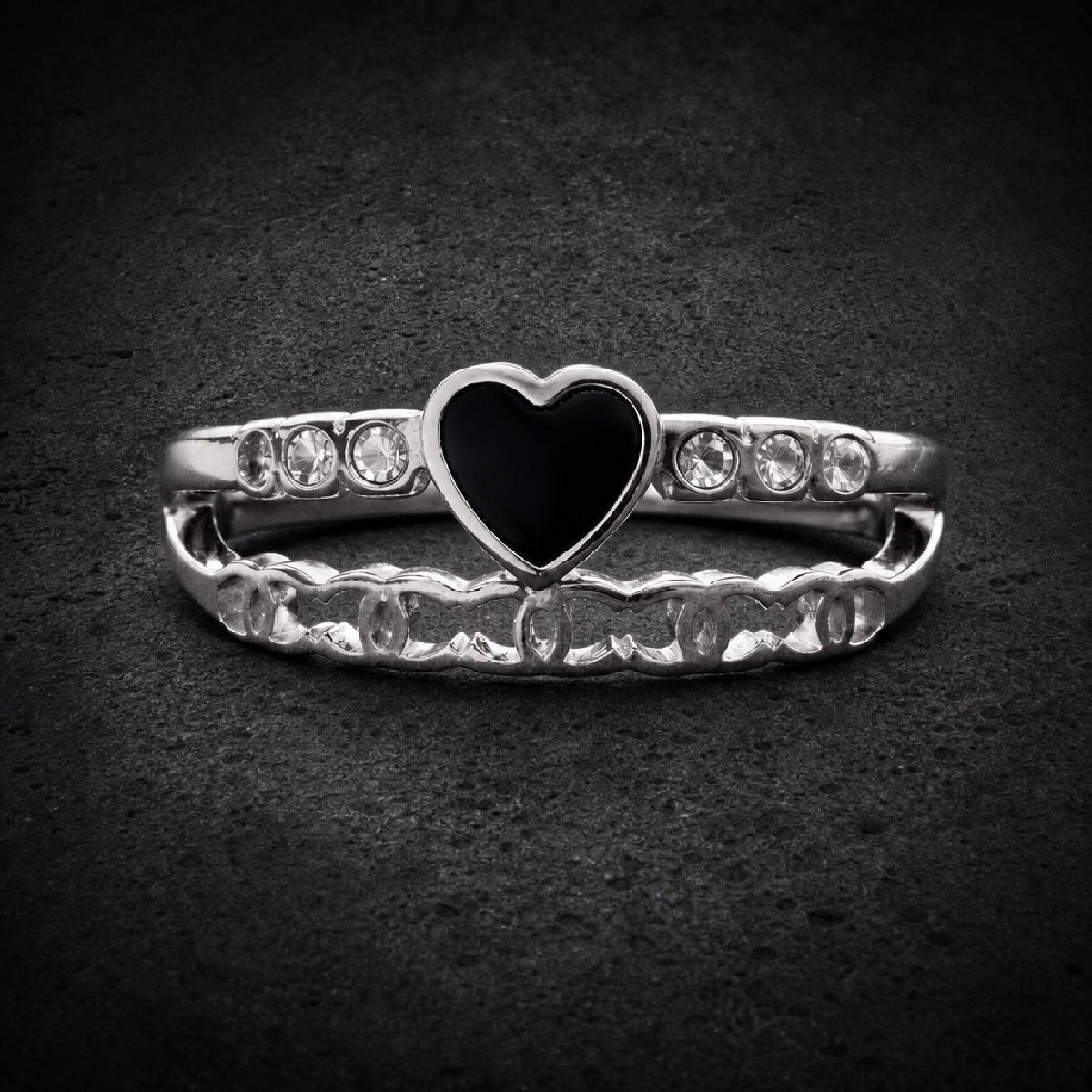Noir Pulse Heart Ring - 316L stainless steel unisex jewelry (R0867)