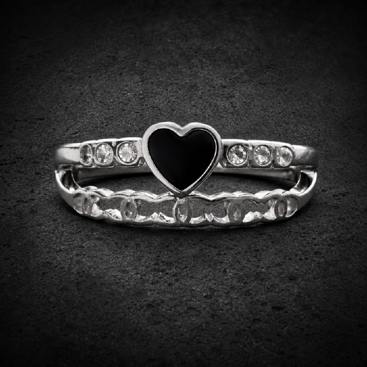 Noir Pulse Heart Ring - 316L stainless steel unisex jewelry (R0867)