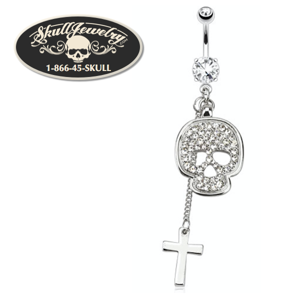 Bling Skull & Cross 316L Surgical Steel Navel Ring