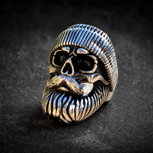 Ol' Smoker's Grin — Biker Skull Ring - 316L stainless steel unisex jewelry, old smoker grin mustache beard ring, gothic sk…