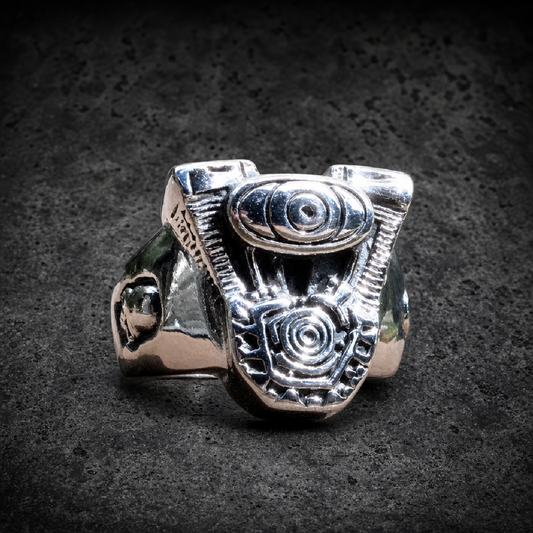On The Road Again - Engine Ring with Skulls - 316L stainless steel unisex jewelry (R0789)